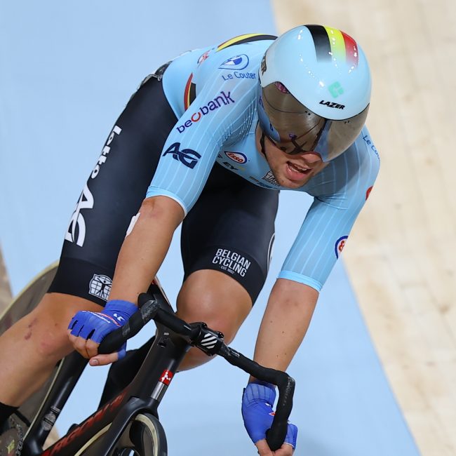 Belgian Fabio Van den Bossche pictured during the Men Elite final of the Points Race, at the UCI World Championships Cycling, in Glasgow, Scotland, Wednesday 09 August 2023. UCI organizes the worlds with all cycling disciplines, road cycling, indoor cycling, mountain bike, BMX racing, road para-cycling and indoor para-cycling, in Glasgow from 03 to 13 August.
BELGA PHOTO DAVID PINTENS